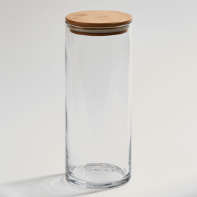 Large Glass Jar with Wood Cover -10" X 4" D